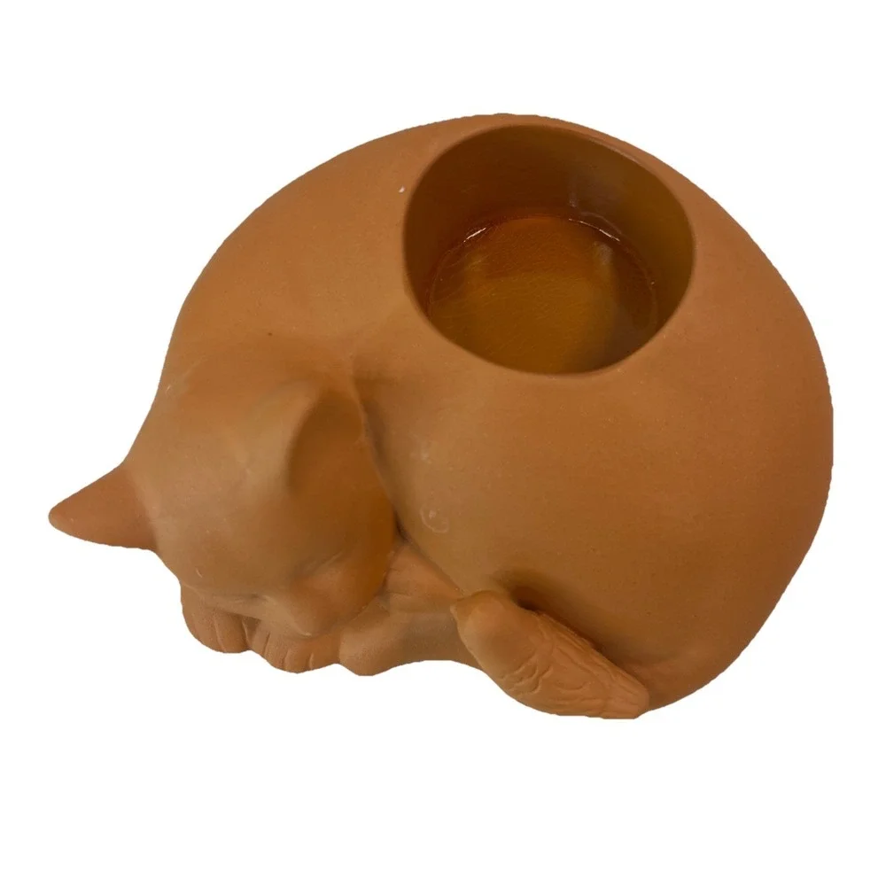 PARTYLITE Terracotta CAT NAP Tealight Votive Candle Holder P7842